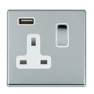 1 gang 13A Single Pole Switched Socket with 1 USB Outlet 1x2.1A