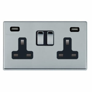 2 gang 13A Double Pole Switched Socket with 2 USB Outlets 2x2.4A (4.8A Total)