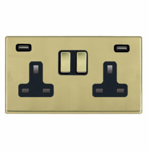 2 gang 13A Double Pole Switched Socket with 2 USB Outlets 2x2.4A (4.8A Total)