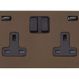 2 gang 13A Double Pole Switched Socket with 2 USB Outlets 2x2.4A (4.8A Total)