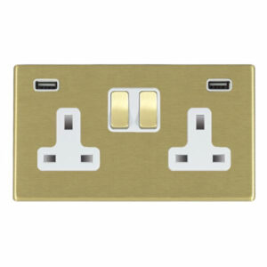 2 gang 13A Double Pole Switched Socket with 2 USB Outlets 2x2.4A (4.8A Total)