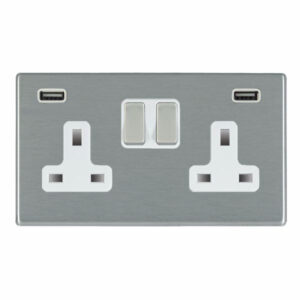 2 gang 13A Double Pole Switched Socket with 2 USB Outlets 2x2.4A (4.8A Total)