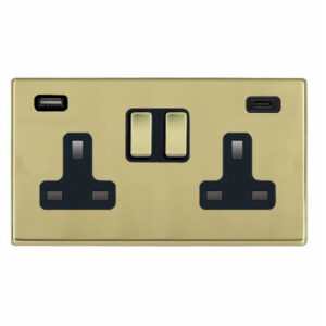 2 gang 13A Double Pole Switched Socket with 1 USB Outlet + 1 USB Type C Outlet 2x2.4A (4.8A Total)