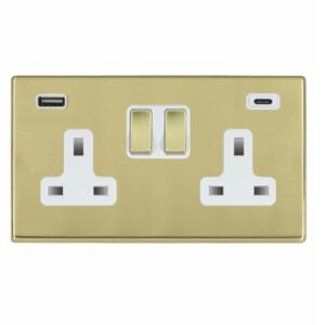 2 gang 13A Double Pole Switched Socket with 1 USB Outlet + 1 USB Type C Outlet 2x2.4A (4.8A Total)