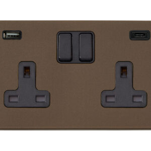 2 gang 13A Double Pole Switched Socket with 1 USB Outlet + 1 USB Type C Outlet 2x2.4A (4.8A Total)