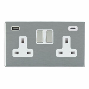 2 gang 13A Double Pole Switched Socket with 1 USB Outlet + 1 USB Type C Outlet 2x2.4A (4.8A Total)