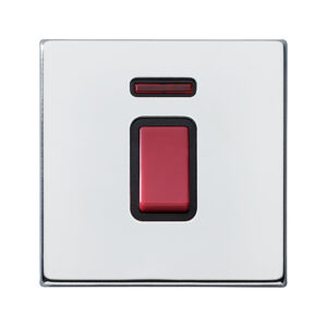 1 gang 45A Double Pole Red Rocker + Neon