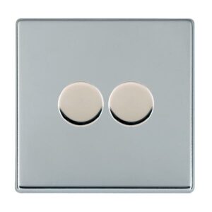 2 gang 250W LED Trailing/Leading Edge Push On/Off Rotary 2 Way Switching Dimmer