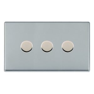 3 gang 250W LED Trailing/Leading Edge Push On/Off Rotary 2 Way Switching Dimmer