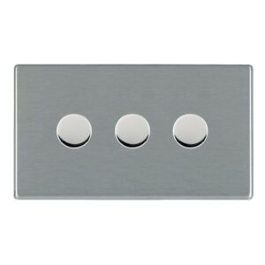 3 gang 250W LED Trailing/Leading Edge Push On/Off Rotary 2 Way Switching Dimmer