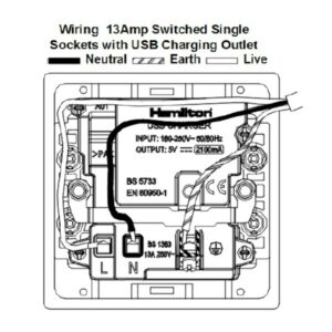 1 gang 13A Single Pole Switched Socket with 1 USB Outlet 1x2.1A