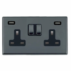 2 gang 13A Double Pole Switched Socket with 2 USB Outlets 2x2.4A (4.8A Total)