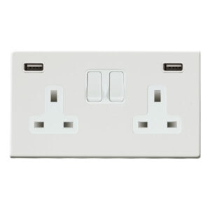 2 gang 13A Double Pole Switched Socket with 2 USB Outlets 2x2.4A (4.8A Total)
