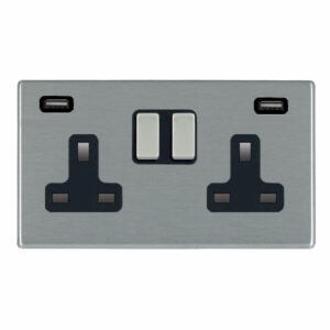 2 gang 13A Double Pole Switched Socket with 2 USB Outlets 2x2.4A (4.8A Total)