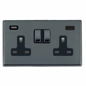 2 gang 13A Double Pole Switched Socket with 1 USB Outlet + 1 USB Type C Outlet 2x2.4A (4.8A Total)