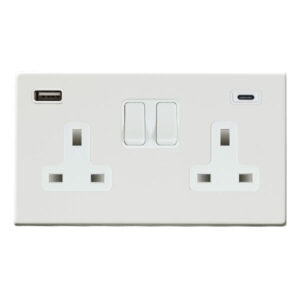 2 gang 13A Double Pole Switched Socket with 1 USB Outlet + 1 USB Type C Outlet 2x2.4A (4.8A Total)