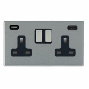 2 gang 13A Double Pole Switched Socket with 1 USB Outlet + 1 USB Type C Outlet 2x2.4A (4.8A Total)